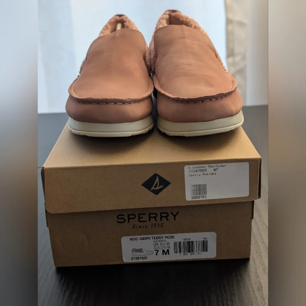 Sperry Women’s Moc-Sider Rose Leather Teddy Hybrid Boat Shoe M7 NIB - Picture 2 of 13